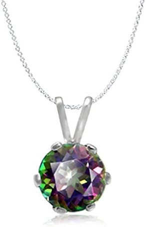 Silvershake 6mm 0.24 Inch Round Shape Gemstone 925 Sterling Silver Solitaire Pendant with 18 Inch Chain Necklace Jewelry for Teens Girls