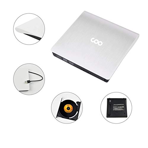 External CD/DVD Drive USB 3.0 Portable R/W Optical Drive High Speed Data Transfer Slim CD DVD Burner Recorder CD ROM for Laptop/MacBook/Desktop/MacOS/Windows10/8/7 (White)