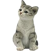 4.25 Inch Sitting Tabby Kitten Decorative Statue Figurine, White