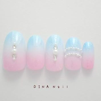 Amazon Dinaネイル ピンクブルーグラデシンプルパール ショート Amazon Dinaネイル ピンクブルーグラデシンプルパール ショート
