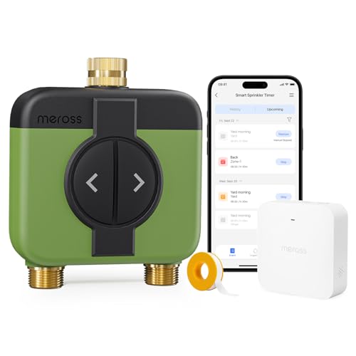 Meross Irrigation Computer WLAN 2 Outputs MST200, Automatic Watering & Remote Control, Rain Delay & Water Consumption Monitor, Compatible with Apple Home, Alexa & Google Home, Green, 2.4GHz