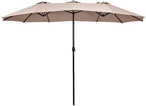 Amazon Com Tangkula 15 Ft Patio Umbrella Double Sided Outdoor Market Table Umbrella With Crank Beige Clothing