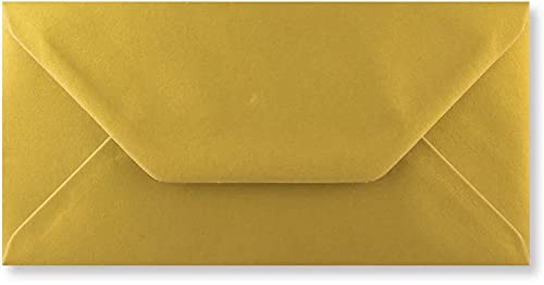 DL (110mm x 220mm) Coloured Envelopes Perfect for Christmas Cards, Greeting Cards, Wedding/Party Invitations, Crafts and Many More - Pack of 12 (Metallic Gold)