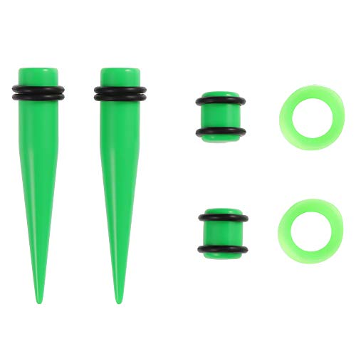 50 Pieces Ear Stretching Kit 14G-00G by JieyueJewelry - Acrylic Tapers and Plugs + Silicone Tunnels - Ear Gauges Expander Set Body Piercing Jewelry (Grass Green) - Thumbnail 6