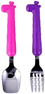 Baby Spoon and Fork Sets with a Portable Box (Kid's(1.3X6.4), Giraffe Pink/Purple)