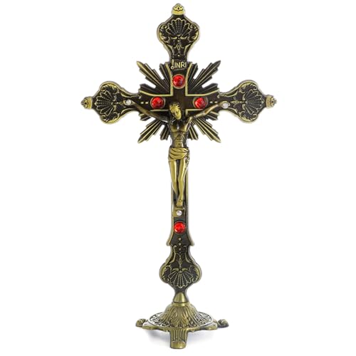 KOMI 9 Inch Metal Crucifix Catholic Decor Jesus Decor Detachable Standing Cross Table Cross First Communion Present