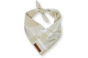 SAMMY'S SEW SHOP Sammy’s Sew Shop Cashmere Cappuccino Dog Bandana – Beige and Cream Plaid, Tie Back, Premium Flannel Fabric, Unique Design, Handmade in The USA, Customizable