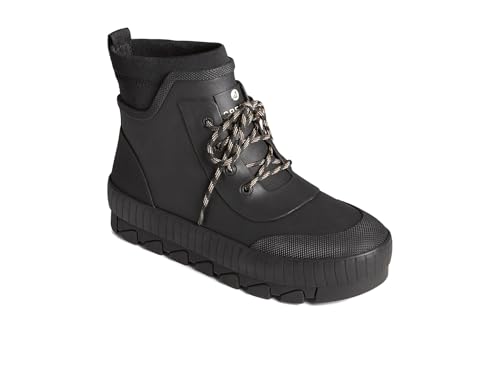 Sperry Women's Torrent Lace Up Rain Boot, Black Rubber, 9