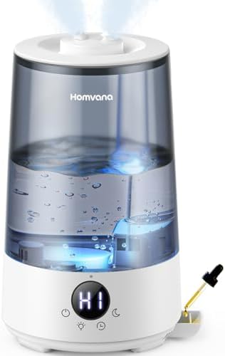 Homvana Humidifiers for Bedroom Home, 3.6 L Cool Mist Top-Fill 34H Super Long Time, Quiet 23dB, Baby Humidifier, Oil Diffuser for Large Room, Plants, Nursery, Office BPA FREE, 7 Color Light Ultrasonic