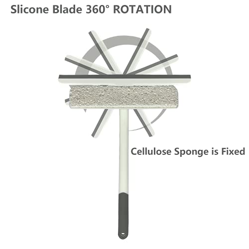 Neilgo 2 in 1 Shower Squeegee for Shower Glass Door Window Cleaning Kit 10.6 Inch All-Purpose Silicone Squeegee with Sponge for Bathroom Windows , Kitchen and Car Glass（White