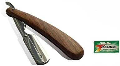 WOODEN BARBER HAIR SALON STRAIGHT CUT THROAT SHAVING RAZOR SHAVETTE + FREE BLADE