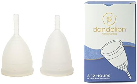 Dandelion Cup Menstrual Cup Set of 2 (Light Flow &amp; Heavy Flow Days) White with Storage Bag &amp; 3 Wipes - RECOMMENDED CUP - COMFORT FIT - Compare to Diva Cup, Duchess Cup
