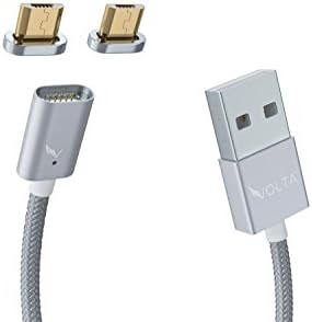 Volta Charger Micro-USB to USB A, Magnetic Universal Charger, 3.0 Quick Charge Compatible, Fast Charge & Rapid Charge, x1 Cable +2 Micro-USB Tips (Silver, 6.4 Feet / 2 Meter)