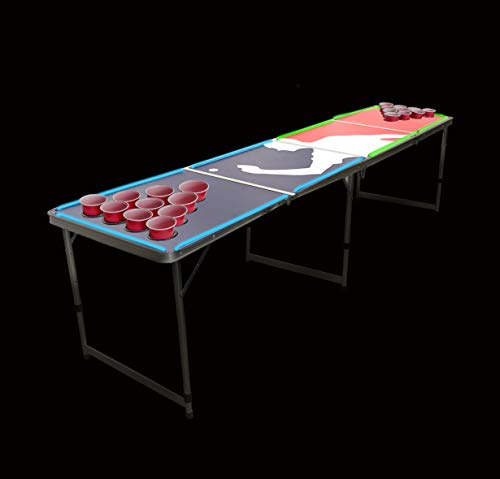 LED Lights Beer Pong Table with Holes for Cups 8' Aluminum Portable Adjustable Folding Indoor Outdoor Tailgate Drinking Party Game Squad Game Play #7 - Thumbnail 6