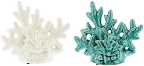 Distinctive Designs Set of 2 Decorative Porcelain Coral Replicas in White & Turquoise