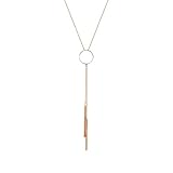 Gold Plated Lariat 2 Tassel Bar Necklace Open Circle Y-Necklaces Vertical Bar Looped Long Necklaces for Women