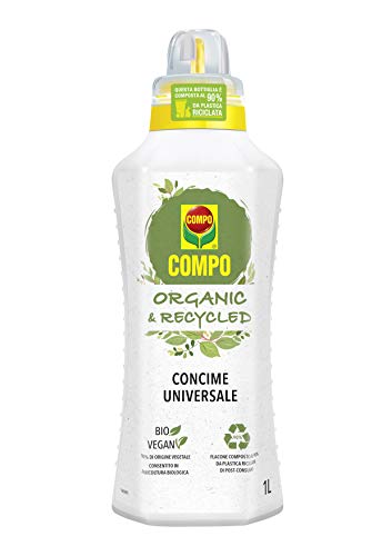 Compo ORGANIC & RECYCLED Concime Liquido Universale, con Tappo Graduato e Salvagoccia, Consentito in Agricoltura Biologica, Vegano, 1 litro