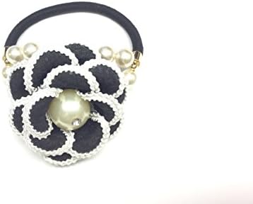 fermacoda Elastic Hair Camelia Black Fabric with Pearls