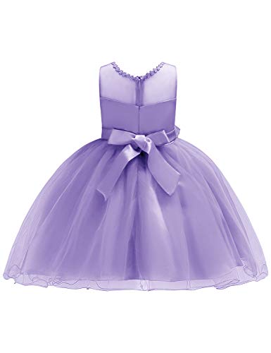 JOYMOM Tulle Dress for Girls, Flower Girl Party Wedding Dresses Toddler Baby Floral Embellished Long Gown Tops Special Occasion Outfit Light Purple Size (120) 4-5 Years