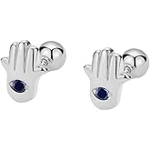 18G Tiny Hamsa Hand Stud Cartilage Earrings for Women Girls 925 Sterling Silver Hypoallergenic Mini Cute Dainty CZ Evil Eye Fatima 3mm Ball Barbell Screw Back Tragus Minimalist Piercing Amulet Jewelry