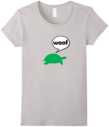 Women's Woof Tortoise T-Shirt barking turtle funny nerd shirt Small Silver