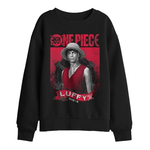 One Piece (Netflix) Luffy Etched Portrait Felpa Bambini, Nero, 12–13 A