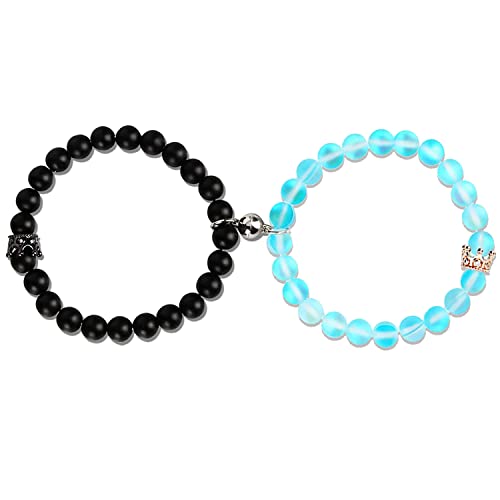 Magnetic Crown King Queen Beaded Couple Bracelets 2pcs 8mm