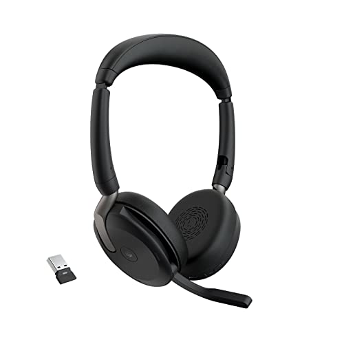 Jabra Evolve2 65 Flex - Stereo-Bluetooth-Headset mit Wireless-Charging-Pad, geraeuschunterdrueckender Jabra ClearVoice Technologie und hybrider ANC - mit fuehrenden UC-Plattformen kompatibel - Schwarz