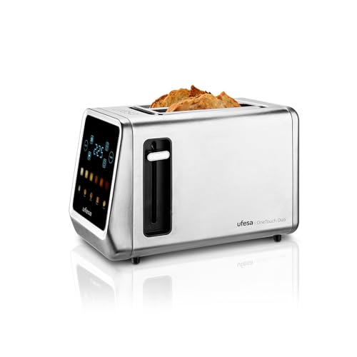 Ufesa One Touch Duo Digital Toaster, 850 W, 2 Slots, LED Display, 6 Levels, Bread, Bag, Muffin, Waffle, Heat, Defrost, Memory, Crumb Tray