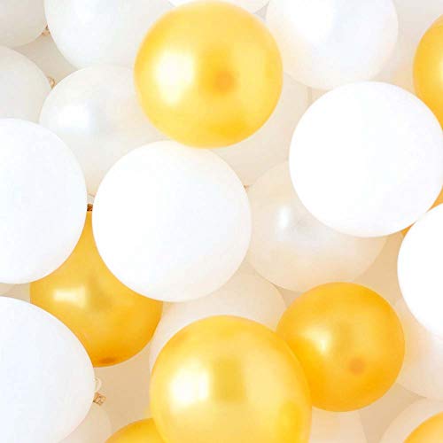 Confetti Balloons Set, 100 Pieces 12 Inches White Gold and Confetti Latex Balloons Colorful Balloons Party Kit Supplies for Wedding Birthday Graduation Celebration Baby Shower Party Decorations