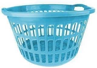 Plastic Circular Round Style Washing Linen Laundry Basket (Pastel Blue)