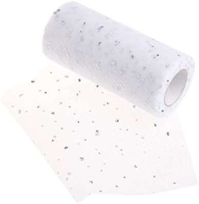 Kanstore 6'' x 25y Glitter Sequin Tulle Roll Spool Organza Fabric for Tutu Wedding Decoration DIY Crafts(White)