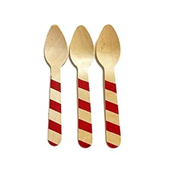 Perfect Stix Striped Spoon 110 36 - Red Printed Wooden Spoons with Red Striped Pattern, 4.5" (Pack of 36)