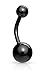 Forbidden Body Jewelry Belly Button Rings Surgical Steel High Shine Double Ball Belly Ring Titanium IP Plated 14G (Black)