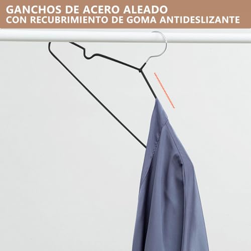 MXHIGO 50Pcs Ganchos de Acero Aleado con Recubrimiento de Goma Antideslizante, 40CM Ganchos para Ropa con Ranuras, Antióxido y Duradero, Perchas para Pantalones, Vestidos, Camisa, Abrigos de Adultos