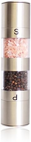 Salt and Pepper Grinder Set - Mill for Sea Salts Peppercorn and Spices - Better Than Table Salt Shaker - Ceramic Mills with 2 in 1 Design