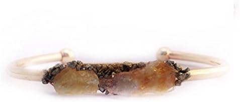 Raw Honey Calcite and Sunshine Aura Quartz - Solar Plexus Chakra Healing Bangle - Empowerment - Confidence