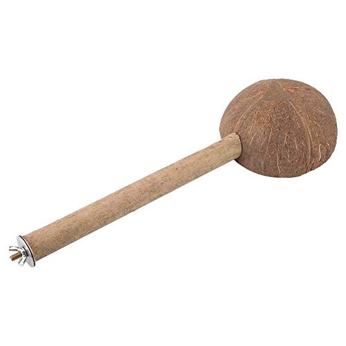 Jimfoty Bird Perch Stand, Natural Coconut Shell Bird Feeder Bowl Bird Cage Parrot Parakeet Stand Parrot Playstand Play Gym