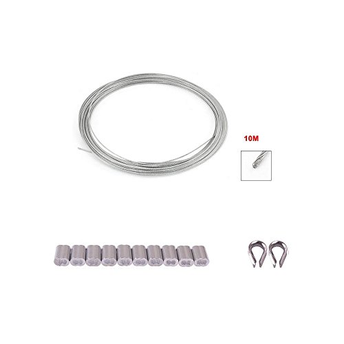 Ohaha Hoisting 7x7 2mm Diameter Stainless Steel Flexible Wire Rope 32.8ft W Wire Rope Thimble,Wire Rope Aluminum Sleeve