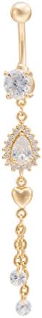 Fashion Women Body Piercing Jewelry 14G Hypoallergenic Stainless Steel Cubic Zirconia Belly Button Ring Navel Rings Zircon Gold Plated Drop Dangle Jewellery