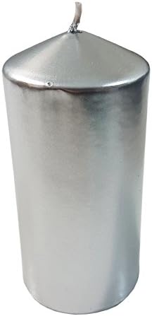 METALLIC SILVER UNSCENTED PILLAR CANDLE 70 HOURS BURN TIME H15 X W7CM