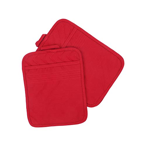 Anyi Oven Pot Holders with Pocket, 100% Cotton Potholders Set with Feature of Heat Resistant Non Slip Kitchen Hot Pad for Cooking Baking, 3-Pack, Red - Thumbnail 5