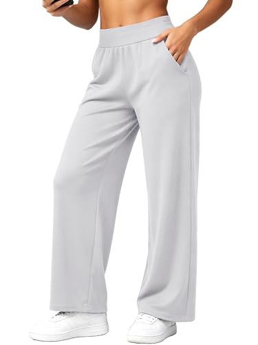 NEIOROT Women's Wide Leg Pants High Waist Baggy Sweat Pants,Light Grey,L at Amazon
