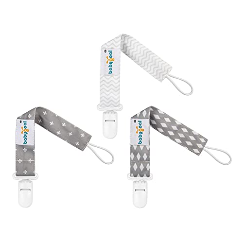 Babygoal Neutral Pacifier Clips, 6 Pack Binky Paci Holder and Leash for