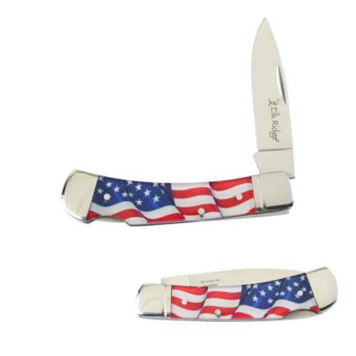 Elk Ridge American Flag Folding Pocket Knife, 2.75-inch Stainless Steel Blade,…