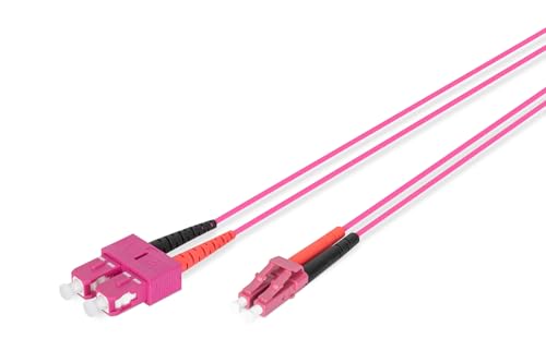 DIGITUS DK-2532-01-4, Cable de fibra optica OM4, 1 m, LC a SC, Cable de fibra optica dúplex, 1/10/40/100 Gbit/s, Cable LAN de fibra optica multimodo MM, Tipo de fibra: 50/125 µ, Violeta