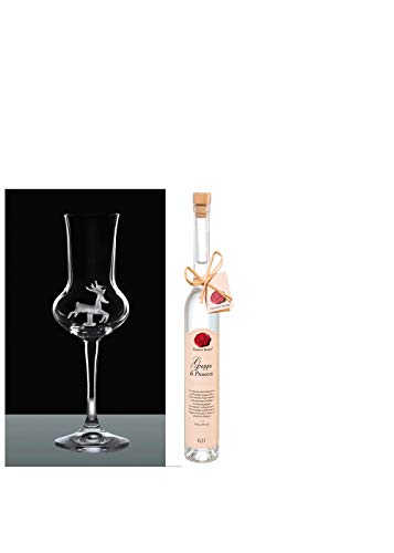 Grappaglas Hirsch innen und 0,1l Grappa Prosecco Gourmet Berner Geschenkset 2 er Set Likörglas 16 cm hoch Schnapsbrände
