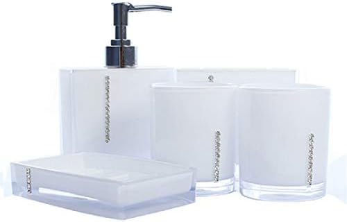 MC Living HD Contemporary White Acrylic Five-Piece Bath Set - 5pcs Bathroom Accessory Set
