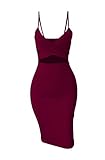 Doramode Sexy Spaghetti Strap V-Neck Cut Out Bandage Bodycon Clubwear Cute Midi Dress For Women,Burgundy Wine Red