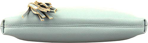 B BRENTANO Vegan Multi-Zipper Crossbody Handbag Purse with Tassel Accents (Opal Blue) - Thumbnail 4
